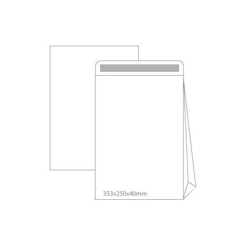 Envelopes Saco 353x250x40 Branco c / Fole Lado Cx 500 unidades