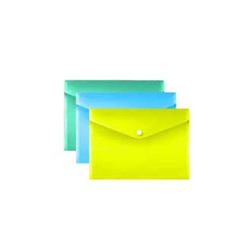 Envelope Plástico A4 Fecho Botão Cores Sortidas Pack 3un
