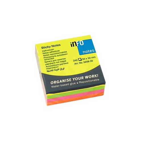 Bloco (Cubo) Adesivo Neon 50x50mm 240Folhas - 3 unidades