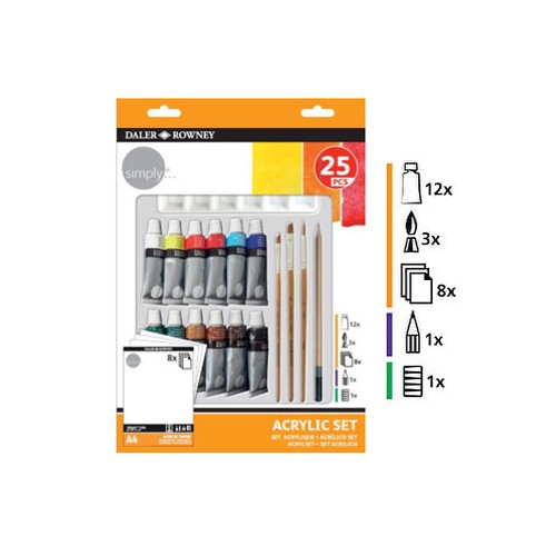 Kit Pinturas Daler Rowney Simply Set Acrilico 25 Peças