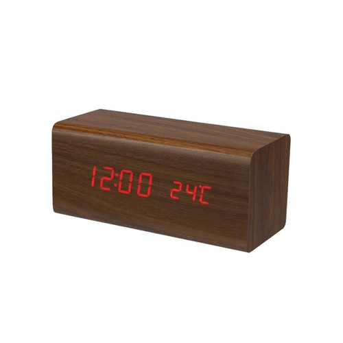 Relógio Despertador em Madeira + Calendário + Temperatura
