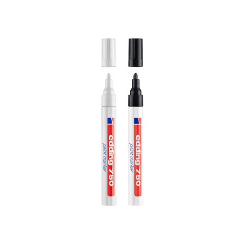 Marcador Grosso 2 Cores 2-4mm Edding 750 (2 unidades - Preto + Branco)
