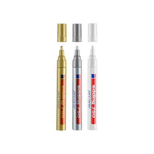 Marcador Grosso Edding 750 Blister Branco / Ouro / Prata