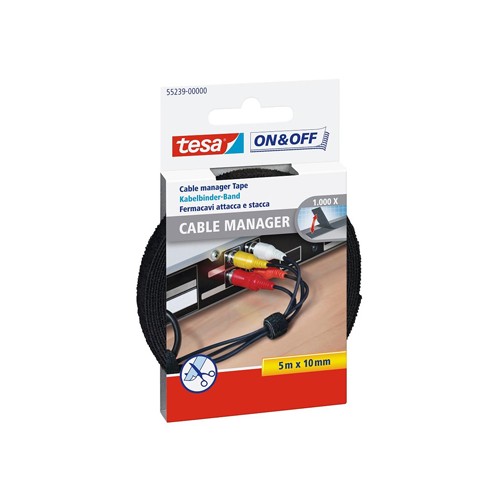 Fita Grupagem de Cabos TESA On Off 10mmx5m Preto