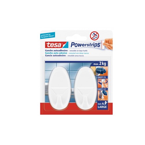 Gancho Oval Tesa Powerstrips + 4 Tiras Large Branco 2un