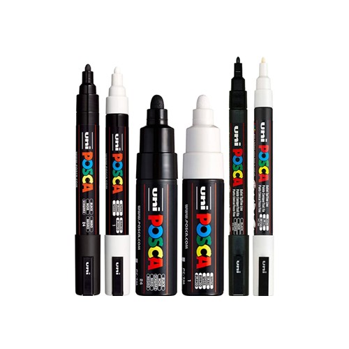 Marcador Uniball Posca Preto e Branco Pack 6 unid.
