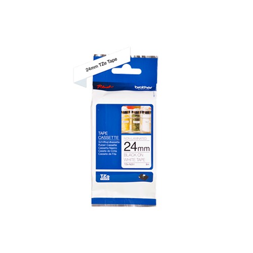 Fita Não Laminada 24mmx8mts Branco / Preto (TZEN251)