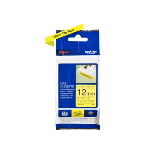 Fita Laminada SuperAdesiva 12mmx8mts Amarelo/ Preto (TZES631)