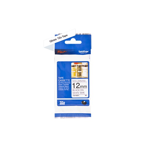 Fita Não Laminada 12mmx8mts Branco/ Preto (TZEN231)