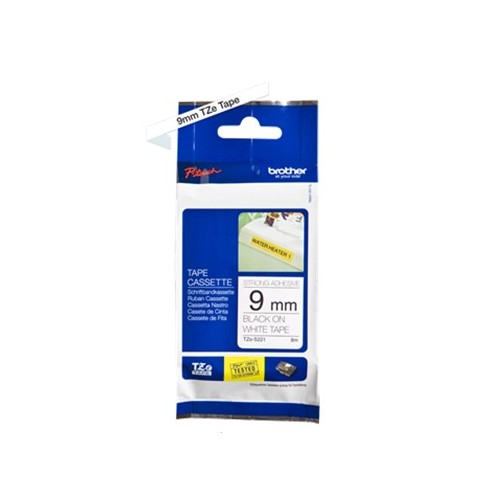 Fita Laminada SuperAdesiva 9mmx8mts Branco/ Preto (TZES221)
