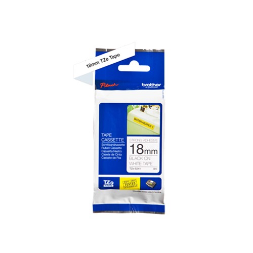 Fita Laminada SuperAdesiva 18mmx8mts Branco/ Preto (TZES241)