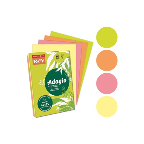 Papel Fotocopia A4 80gr 4 Cores Fluorescente 500Folhas