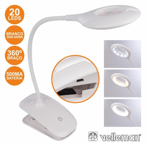 Candeeiro 20 LEDS para Bancada com Mola E Bat VELLEMAN