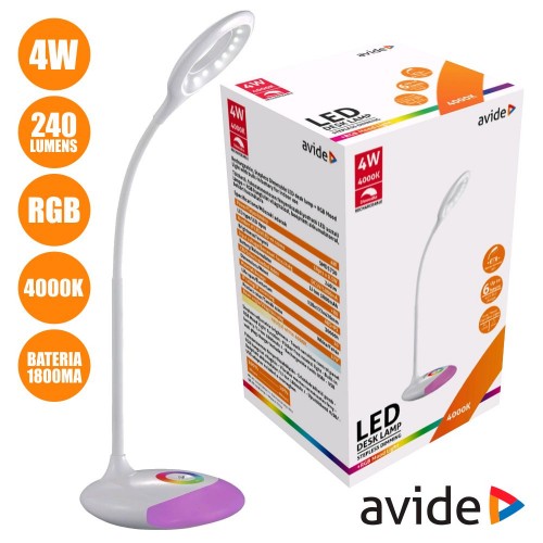 Candeeiro Secretária LED Dimável BAT 4000K+RGB 240lm AVIDE