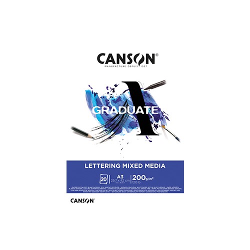 Bloco Canson Graduate Lettering Mixed Media A3 200gr 20Fls