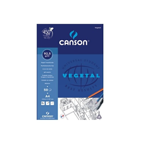 Papel Vegetal Canson A4 90gr Bloco 50 Folhas