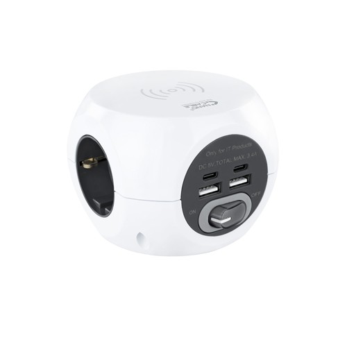 Extensão 3 Tomadas com 4 USB e Carregamento sem Fios