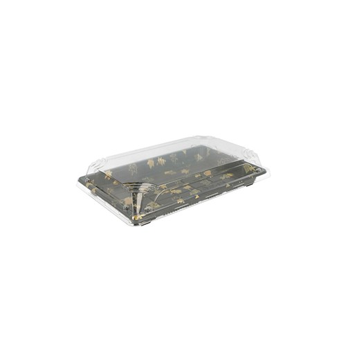 Caixa Plástico Sushi com Tampa 22x14x4cm Preto 50un