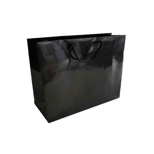 Saco Papel Couché Preto 200g 54x13x44cm com Asas Cordão - 10 unidades