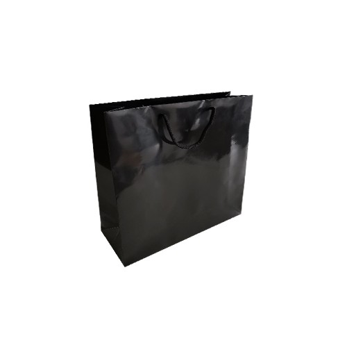 Saco Papel Couché Preto 200g 35x12x36cm com Asas Cordão - 10 unidades