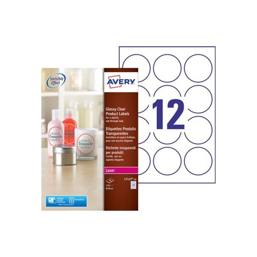 Etiquetas Redondas Glossy 60mm Avery 10 Folhas Transp. 120 unidades