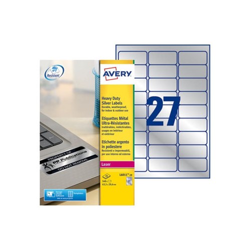 Etiquetas Resistentes 63,5x29,6mm Avery Prata 20 Folhas A4 - 5un.