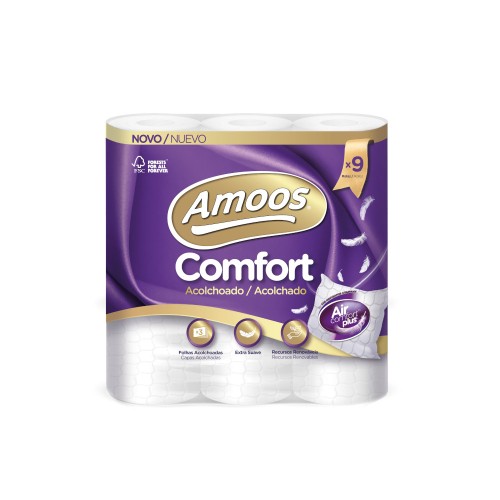 Papel Higiénico Doméstico 18mts 3Fls Acolchoado 9 Rolos - 2 Packs