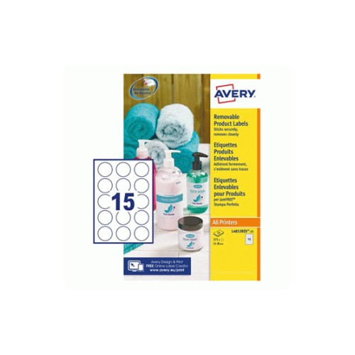 Etiquetas Redondas Removíveis 51mm Avery 25 Folhas 375un