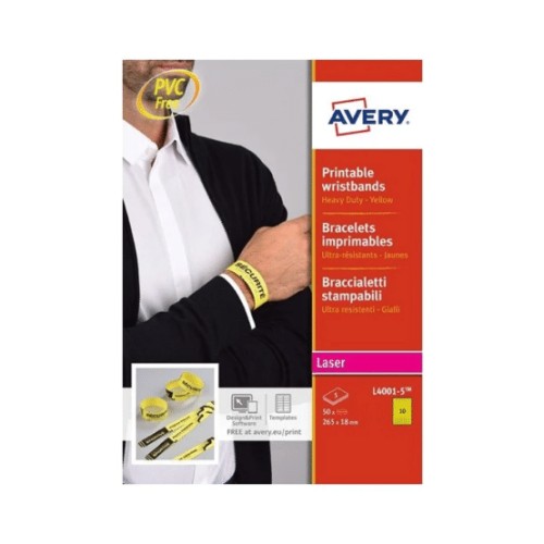 Pulseiras de Identificação Avery L4001-5 5x10 Amarelo (50unidades)