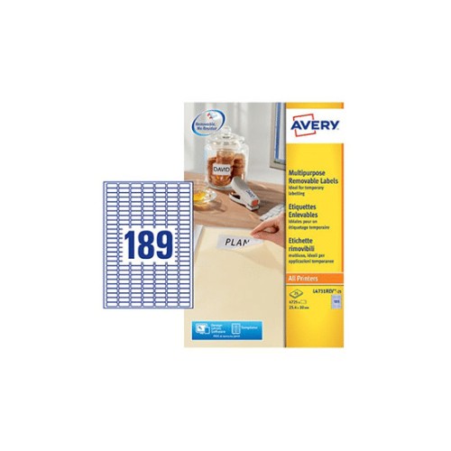 Etiquetas Removíveis 025,4x010mm Avery 25 Folhas 4725un