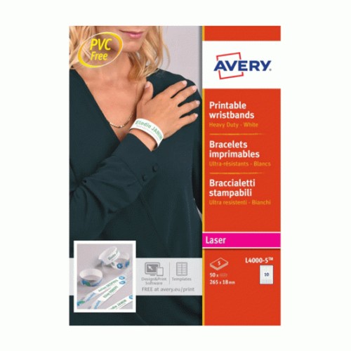 Pulseiras Identificação Avery L4000-5 5x10 Branco (50unidades)