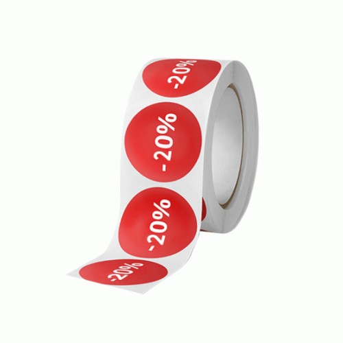 Etiquetas Promocionais Redondas -20% 400un Vermelho (5 packs)