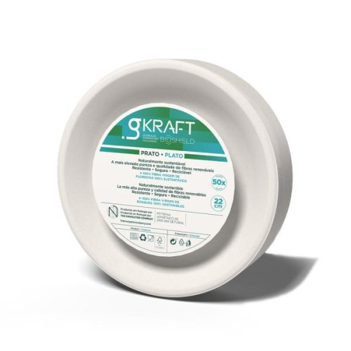 Pratos 22cm Celulose Redondo Branco KRAFT 50 unidades