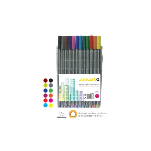Marcador fineliner 0,5mm smartd  - pack 12 cores sortidas