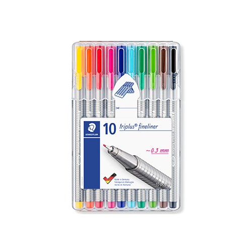 Marcador Fino 0,3mm Staedtler Triplus 334 Estojo Box 10 Cores
