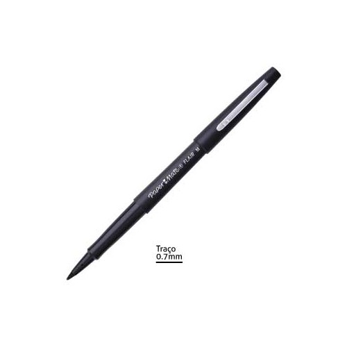Marcador Medio 0,7mm Paper Mate Flair Preto - 12 unidades