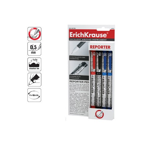 Esferografica EK Reporter 0,5 - Blister 2 Azul / 1Preto / 1Verm