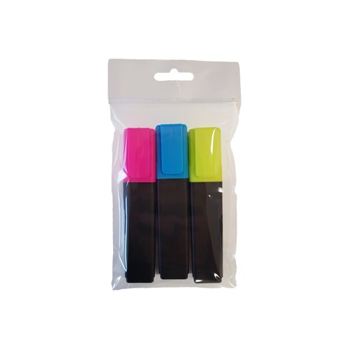 Marcador Fluorescente Grosso Epene Pack 3 Cores  Amarelo, Azul e Rosa