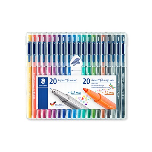 Marcador Fino+Feltro Staedtler Triplus Estojo Box 20un + 20un