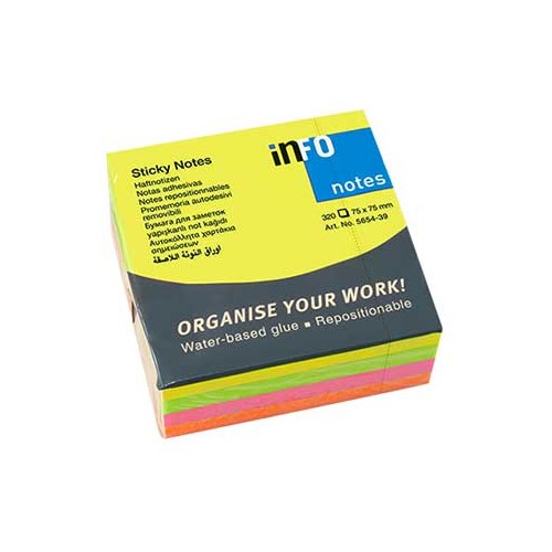 Bloco (Cubo) Adesivo Neon 75x75mm 320Folhas - 2 unidades